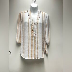 Alex & Parker Beige and White Striped Blouse​